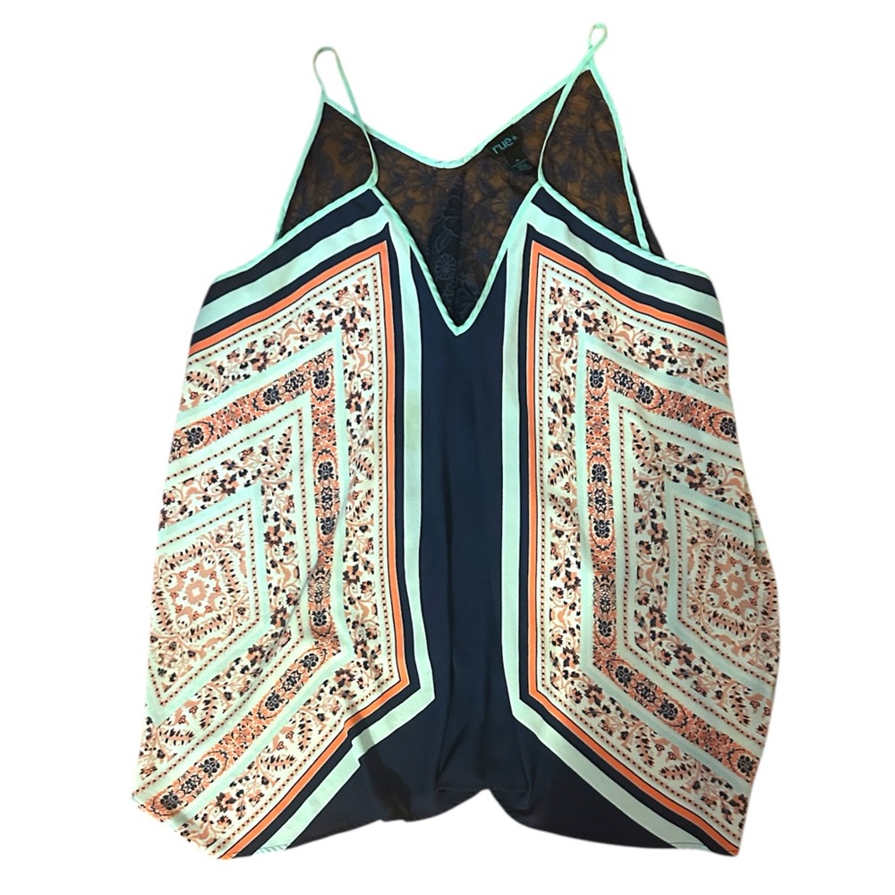 Rue + Asymmetrical Sleeveless Camisole with Graphic Design 3X